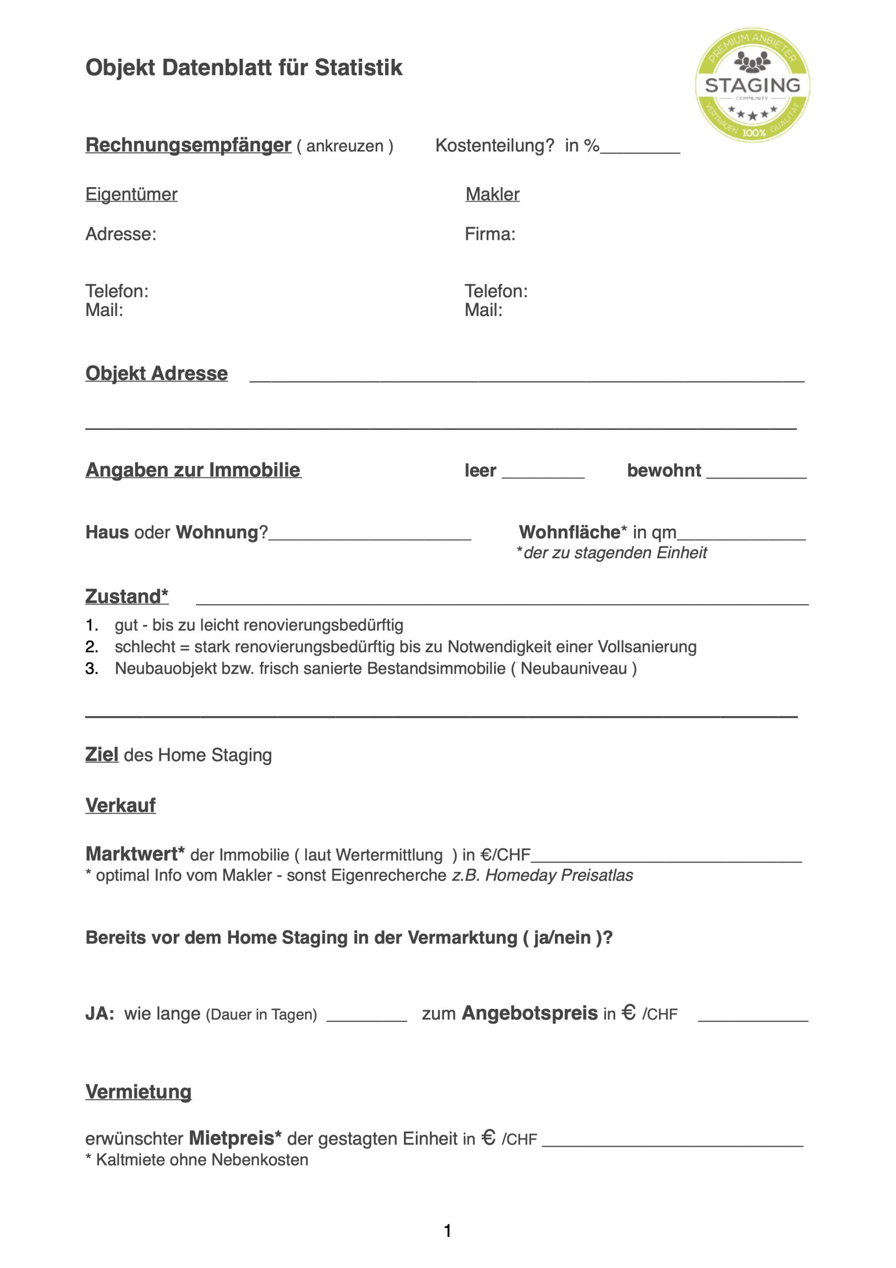 Objekt Datenblatt für Statistik